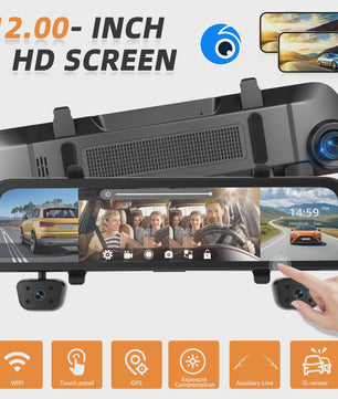 12-Inch Touchscreen Auto DVR Dashcam met 4x 1080P Camera's, GPS & Nachtzicht