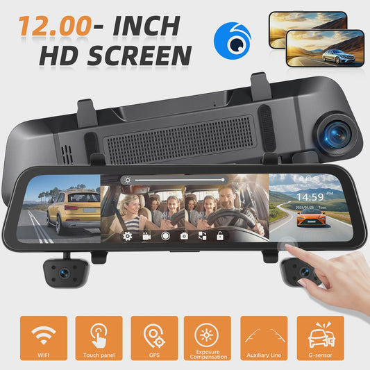 12-Inch Touchscreen Auto DVR Dashcam met 4x 1080P Camera's, GPS & Nachtzicht