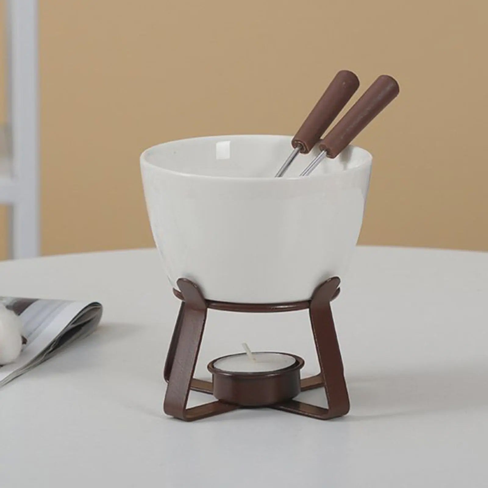 Fondue set met keramische pot (300ml) voor chocolade, kaas en snacks