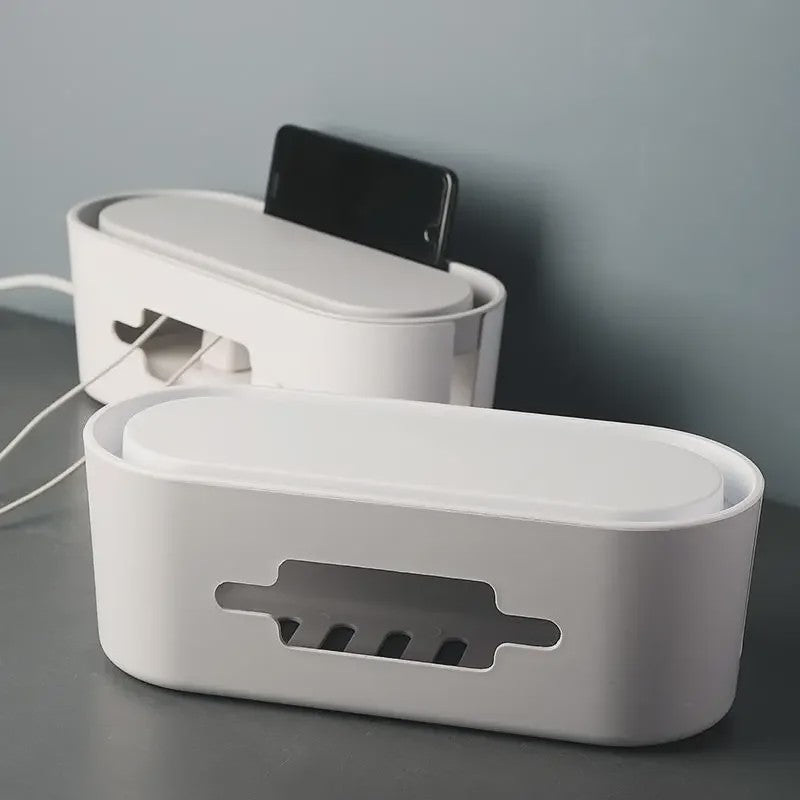 Stijlvolle Kabel Organizer Box met Houten Deksel - Bureau & Kantoor Kabelmanagement