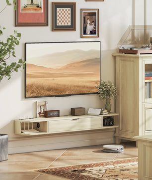Zwevende TV-kast met Klaplade en Open Vakken - Modern Woonkamer Meubel