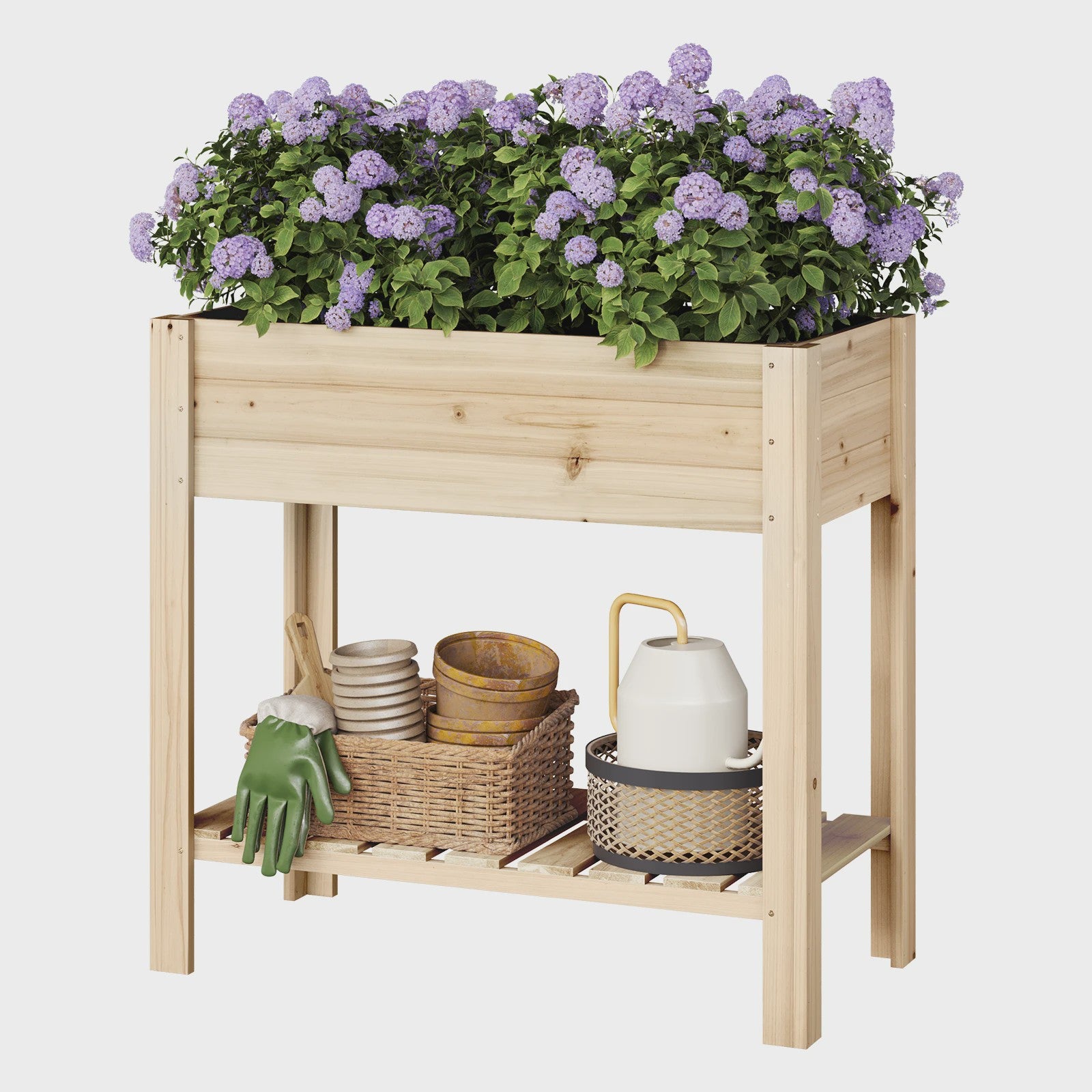Houten Verhoogd Plantenbak met Plank - 80x75x40cm - Tuin & Balkon