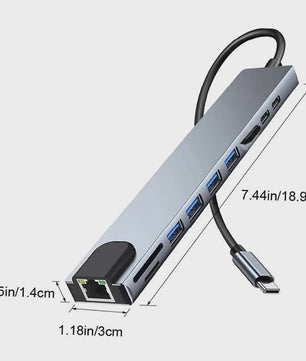 10-in-1 USB-C Hub: 4K HDTV, 100W PD, Ethernet, USB 3.0/2.0, SD/TF Kaartlezer