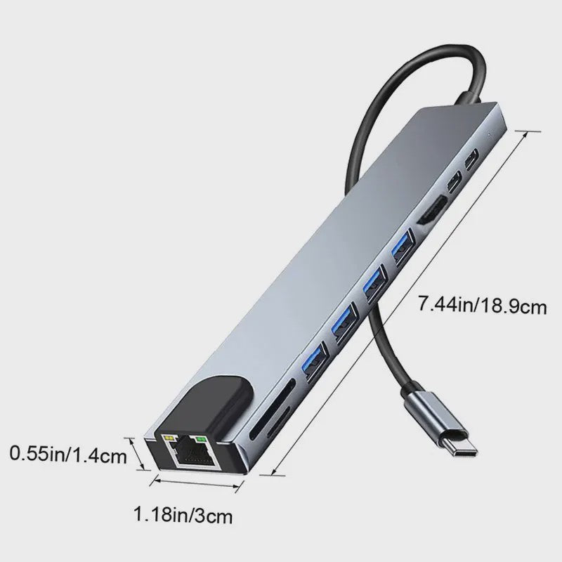 10-in-1 USB-C Hub: 4K HDTV, 100W PD, Ethernet, USB 3.0/2.0, SD/TF Kaartlezer