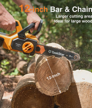 TaskStar 12-Inch Accu Kettingzaag - Krachtig, Borstelloos & Automatische Olie - Incl. 2x 4000mAh Batterijen