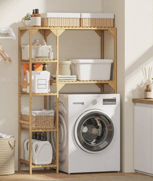 Bamboe Wasmachine & Toilet Rek - Verstelbare Planken - Natuurlijk Hout