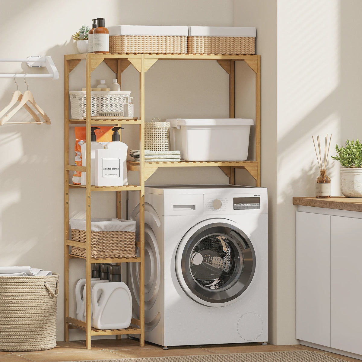 Bamboe Wasmachine & Toilet Rek - Verstelbare Planken - Natuurlijk Hout