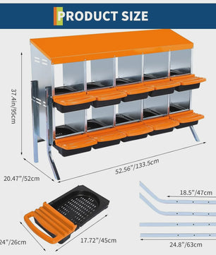Stabiele Metalen Kippen Nestkast met Stand - 12 Vakken - Automatische Ei-verzameling