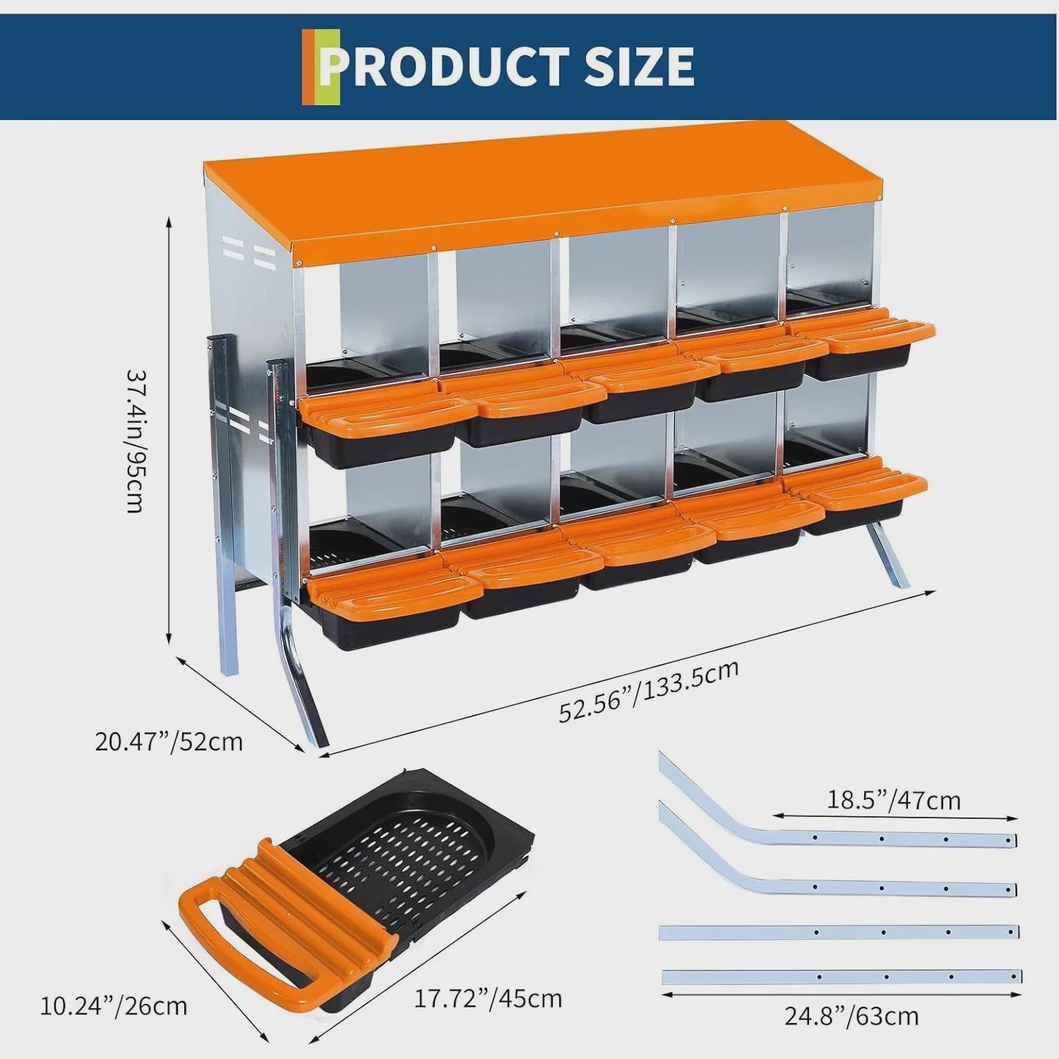 Stabiele Metalen Kippen Nestkast met Stand - 12 Vakken - Automatische Ei-verzameling