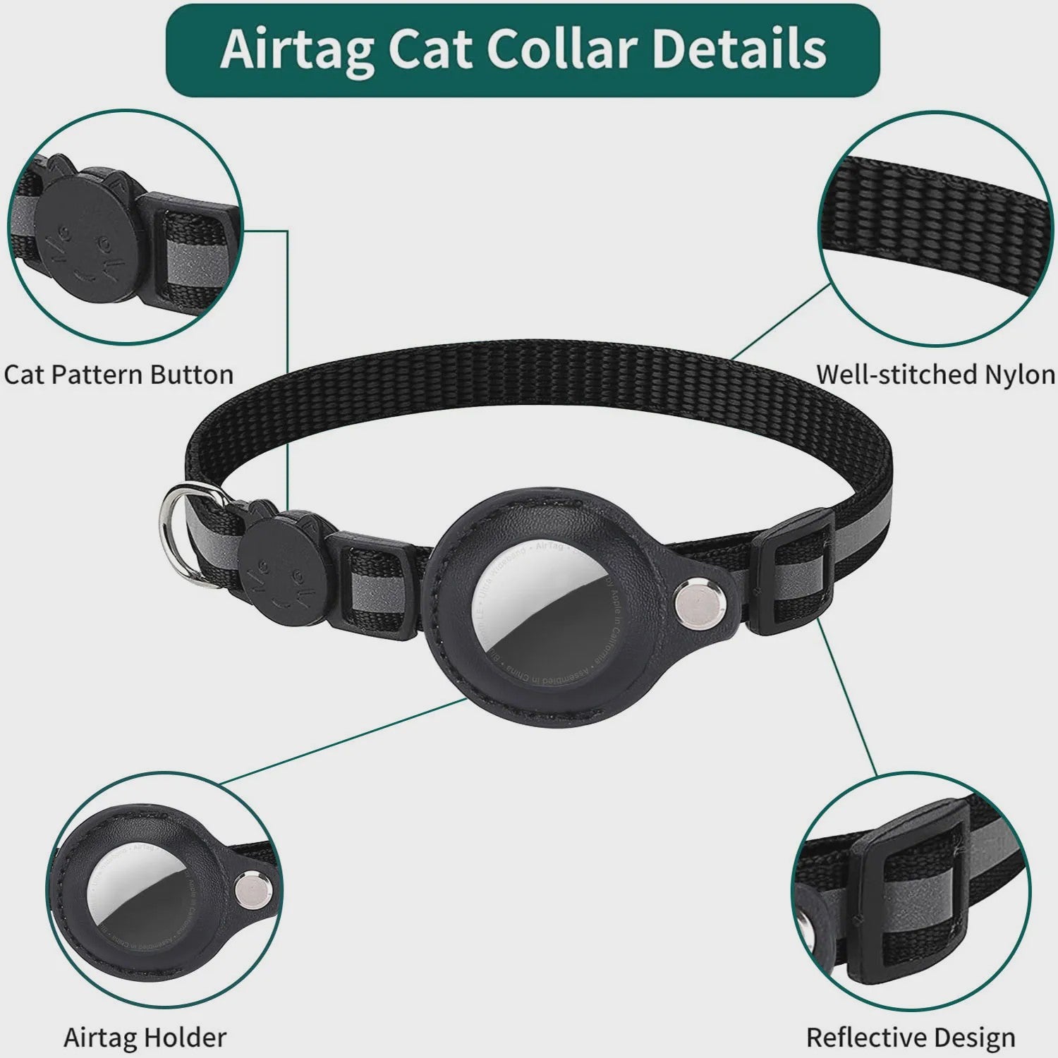 Veiligheids Halsband voor Katten met AirTag Houder - Verstelbaar, Reflecterend & Waterdicht