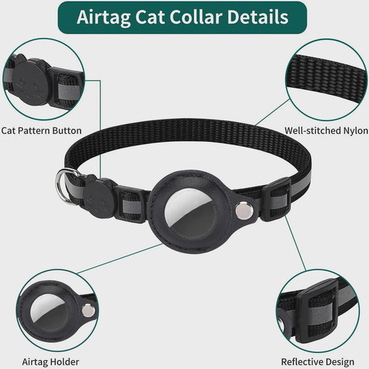 Veiligheids Halsband voor Katten met AirTag Houder - Verstelbaar, Reflecterend & Waterdicht