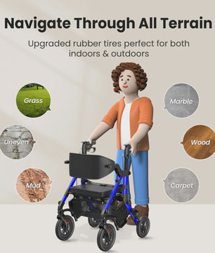 Lichtgewicht Opvouwbare Rollator Walker met Zitje & Transportrolstoelfunctie