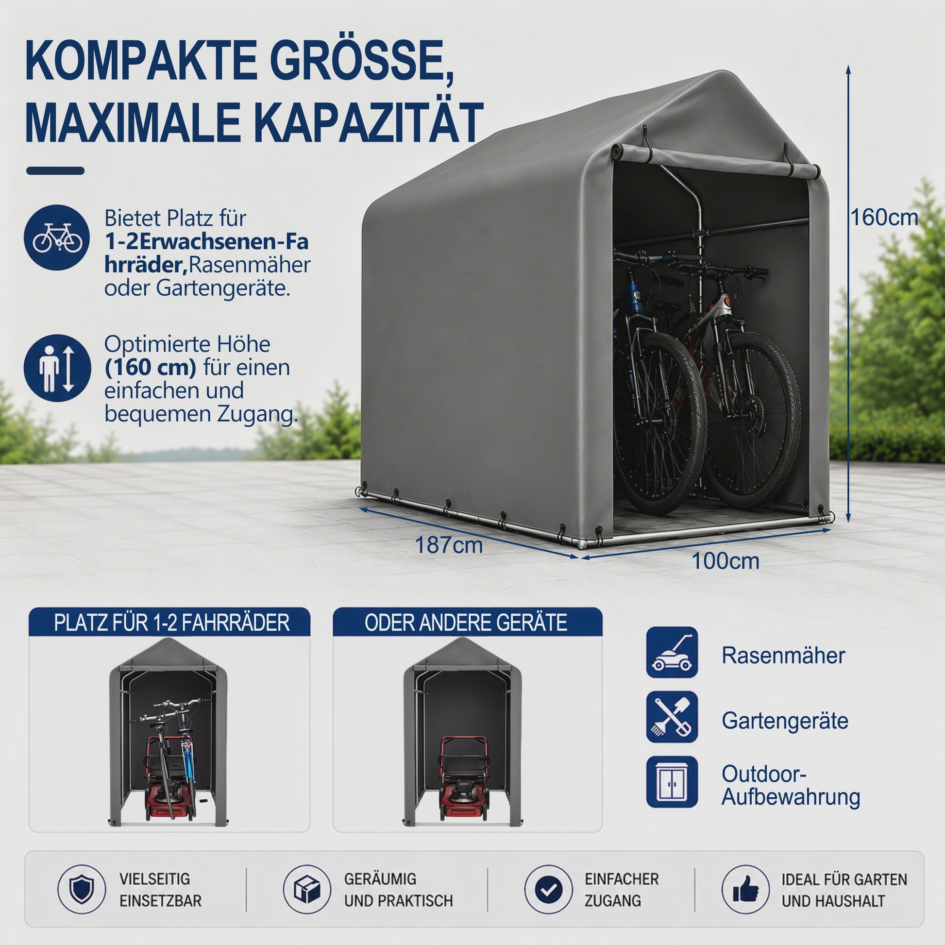 Robuuste Garage Carport 100x187x160cm - Waterdicht, UV-bestendig & Winddicht