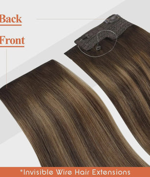 VeSunny Invisble Wire Hair Extensions - Remy Menselijk Haar, Balayage Kleuren, 1 Stuk