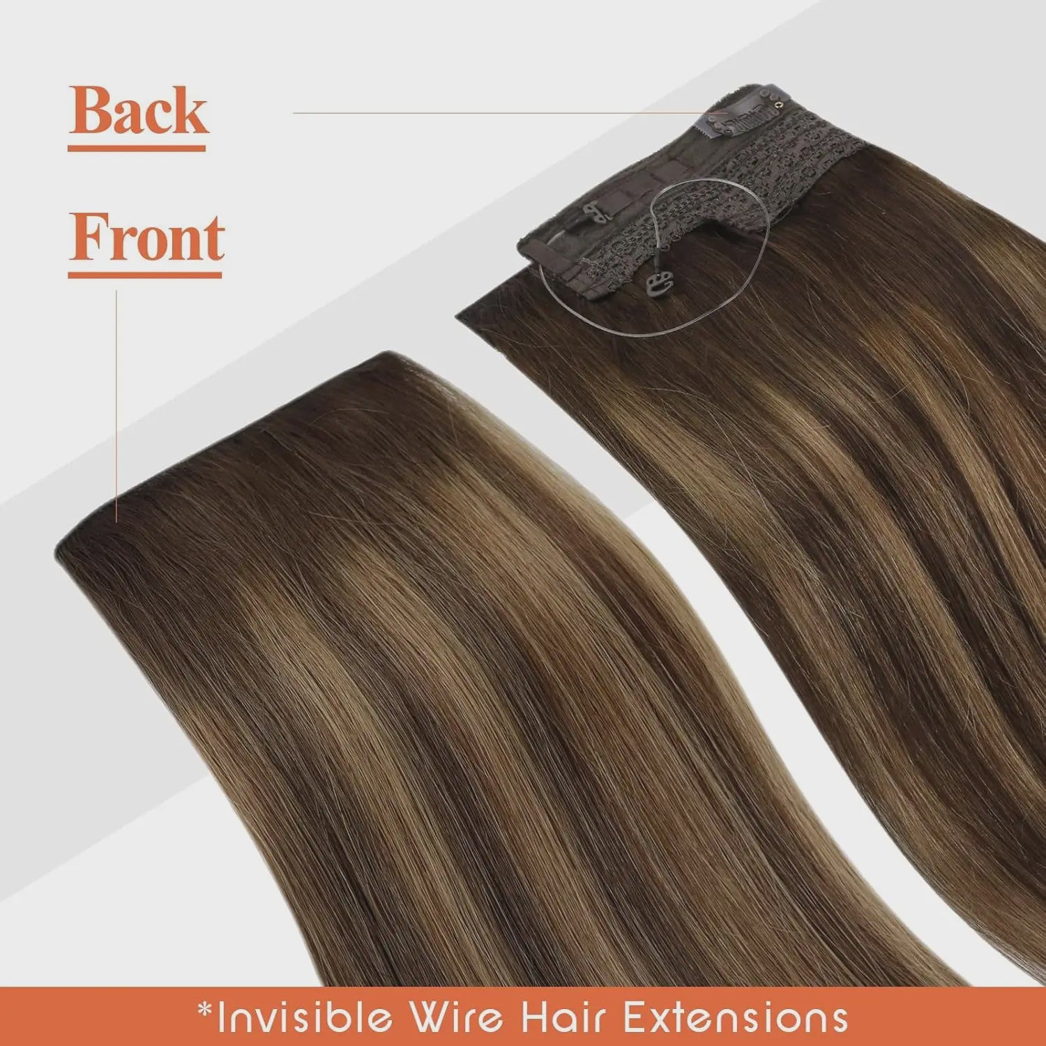 VeSunny Invisble Wire Hair Extensions - Remy Menselijk Haar, Balayage Kleuren, 1 Stuk