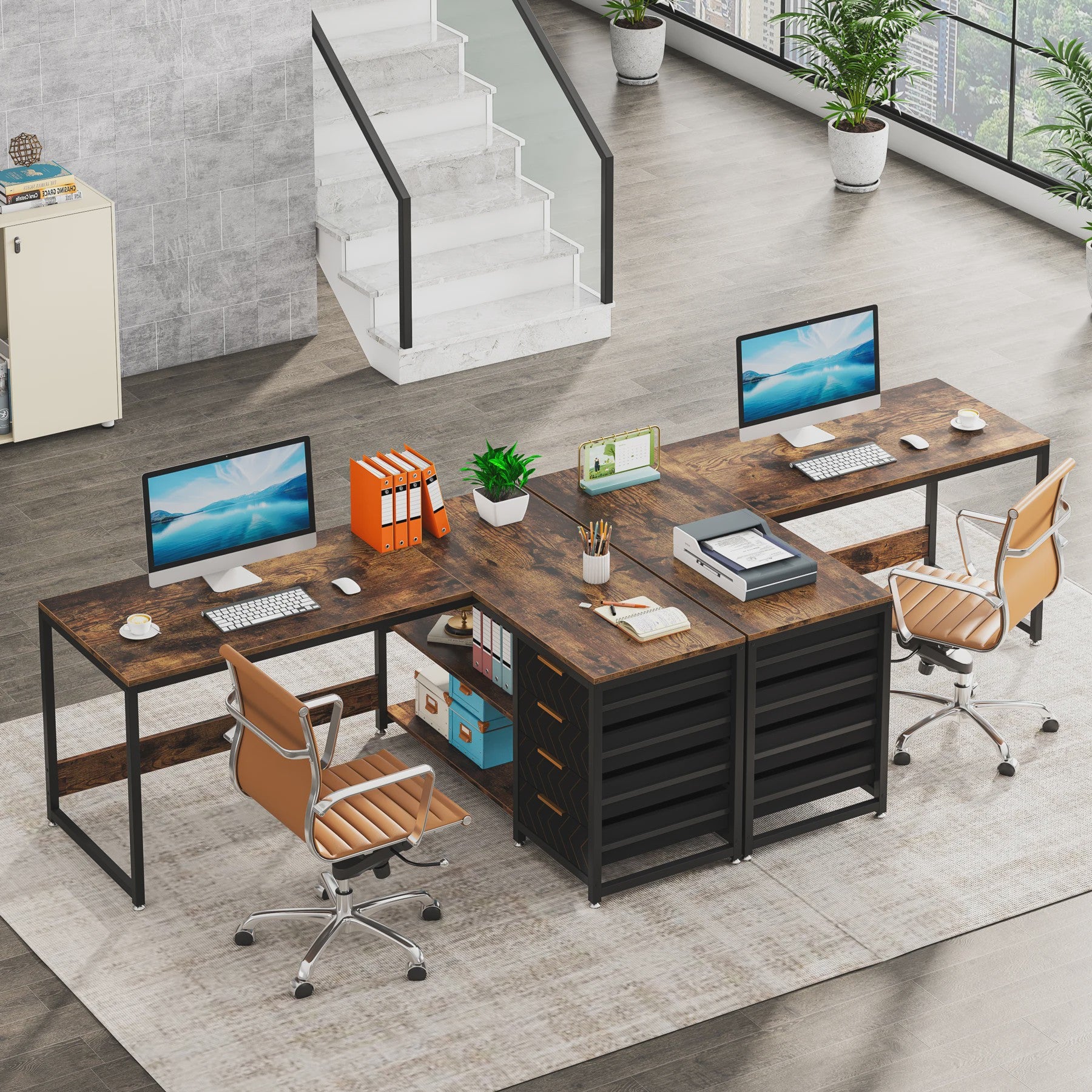 L-vormig Bureau met Opbergruimte en Planken - 150 cm Hoekbureau