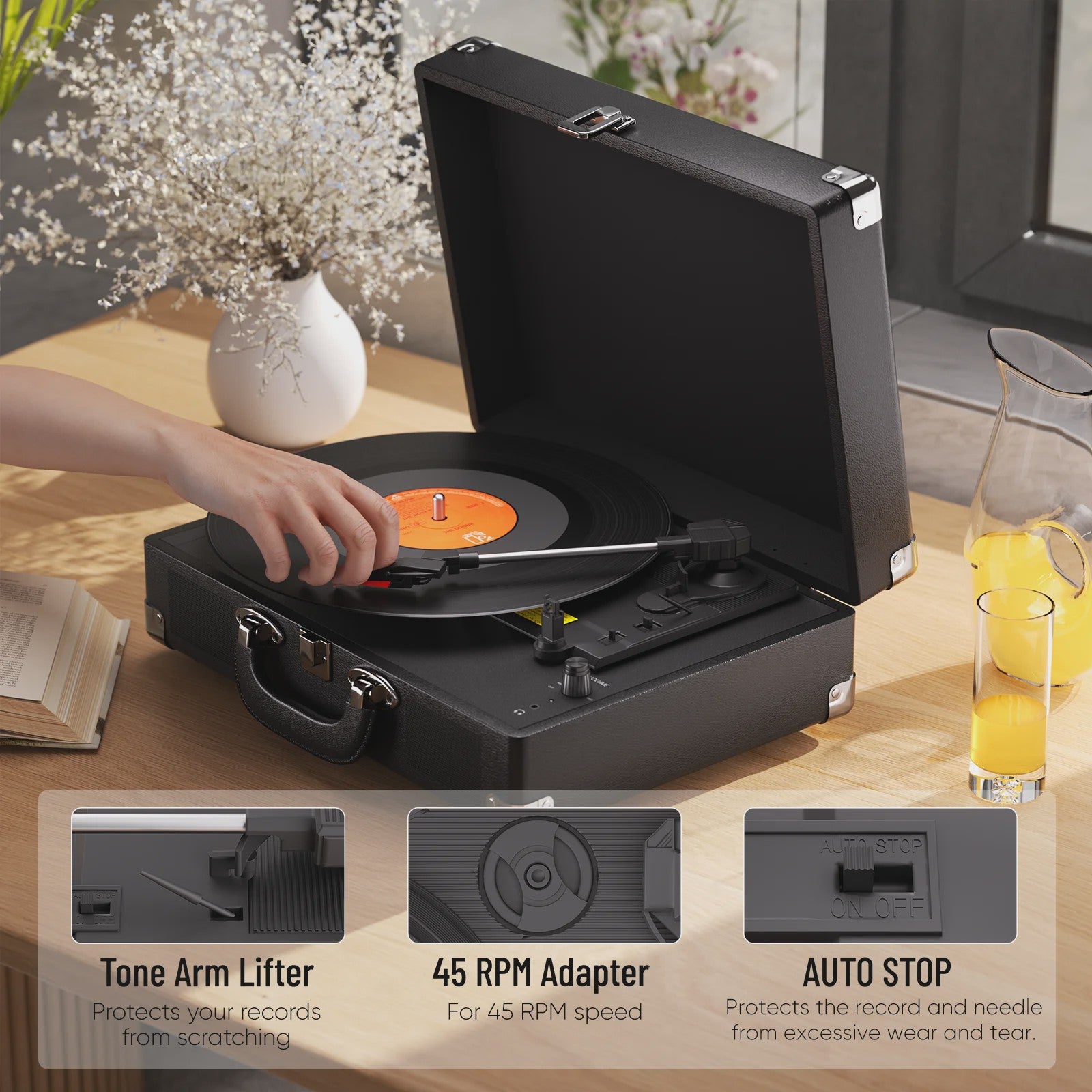MAIO Platenspeler met Ingebouwde Stereo Speakers en Koptelefoonaansluiting - 3 Snelheden