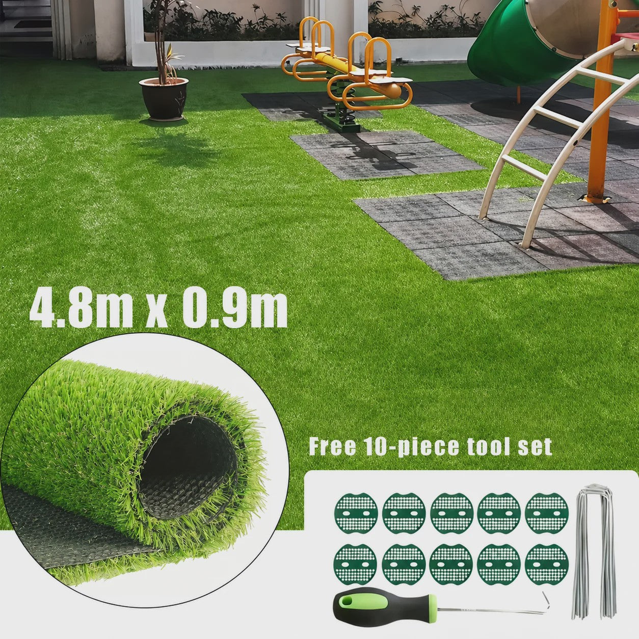 Kunstgras Mat 4.8M x 0.9M - Realistisch Dik Kunstgras met Drainage & Rubberen Backing