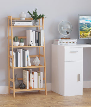 HOMCOM Bamboe Boekenkast 4 Niveaus - Stijlvolle Ladderplank 48x31.5x120 cm