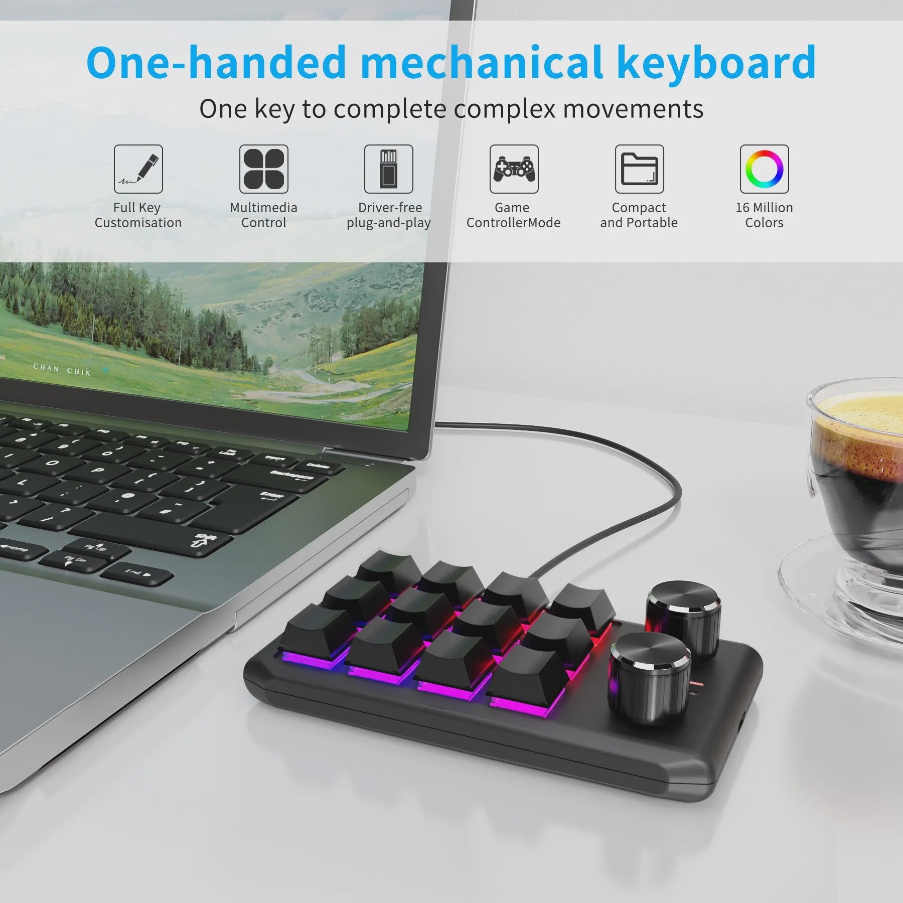 Programmeerbaar Mini Macrotoetsenbord met 2 Knoppen, RGB & Bluetooth