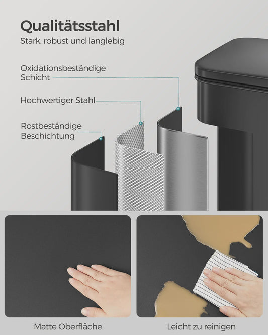 SONGMICS Keukenprullenbak 40L met Pedal en Deksel - RVS