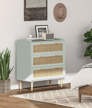 Bohemian Commode met 3 Lades - Rotan Look & Houten Frame - Stijlvolle Slaapkamer Opbergkast