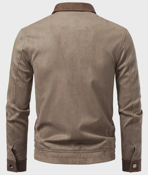 Heren Vintage Suède Look Jas - Slim Fit Lente/Herfst met Kleurblokken en Rits
