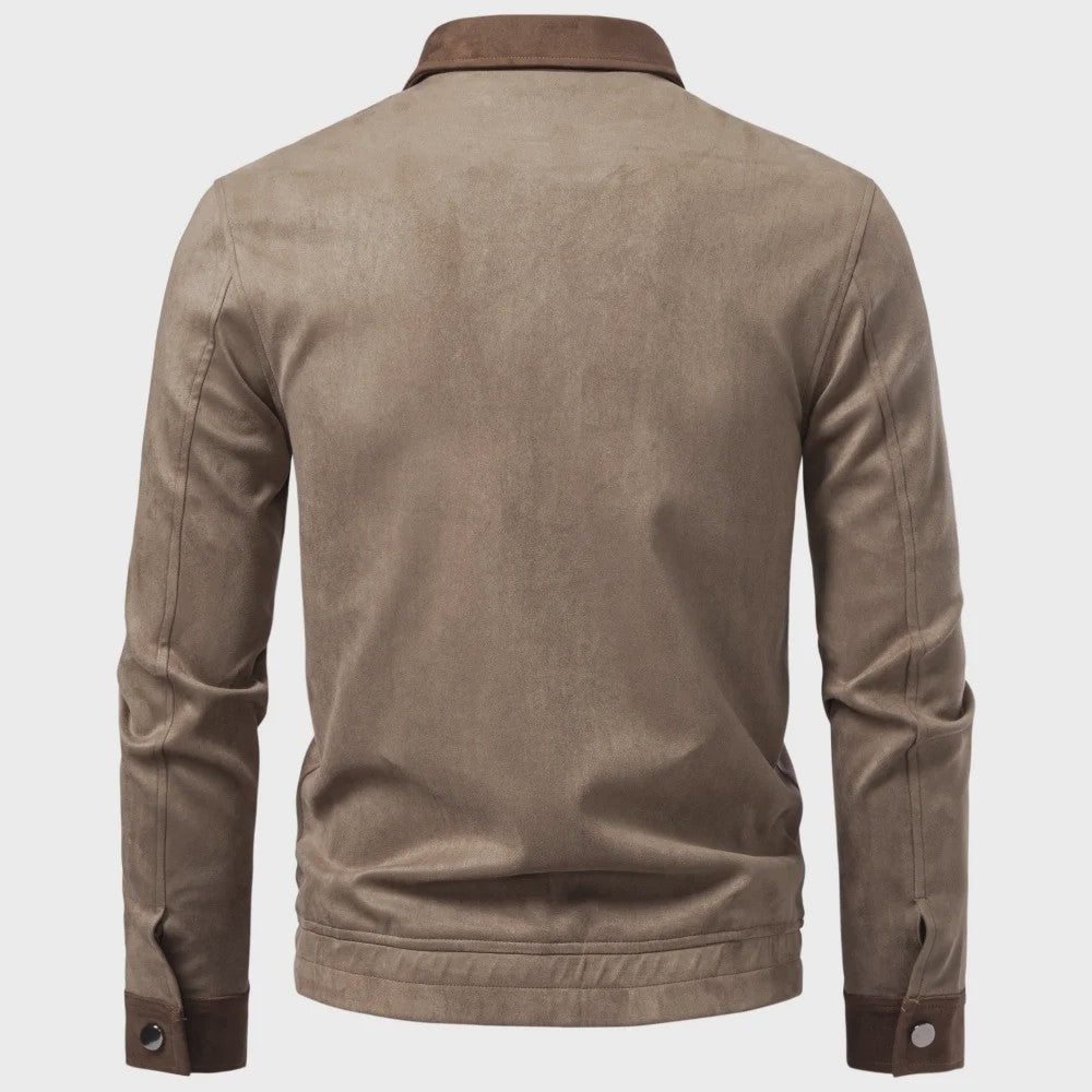 Heren Vintage Suède Look Jas - Slim Fit Lente/Herfst met Kleurblokken en Rits