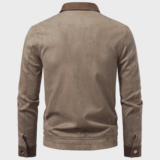 Heren Vintage Suède Look Jas - Slim Fit Lente/Herfst met Kleurblokken en Rits