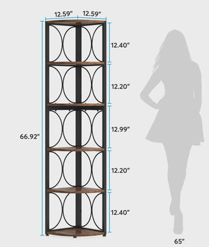 Tribesigns Hoekboekenkast 6-Tier Rustiek Hout & Metaal - 170 cm Hoog