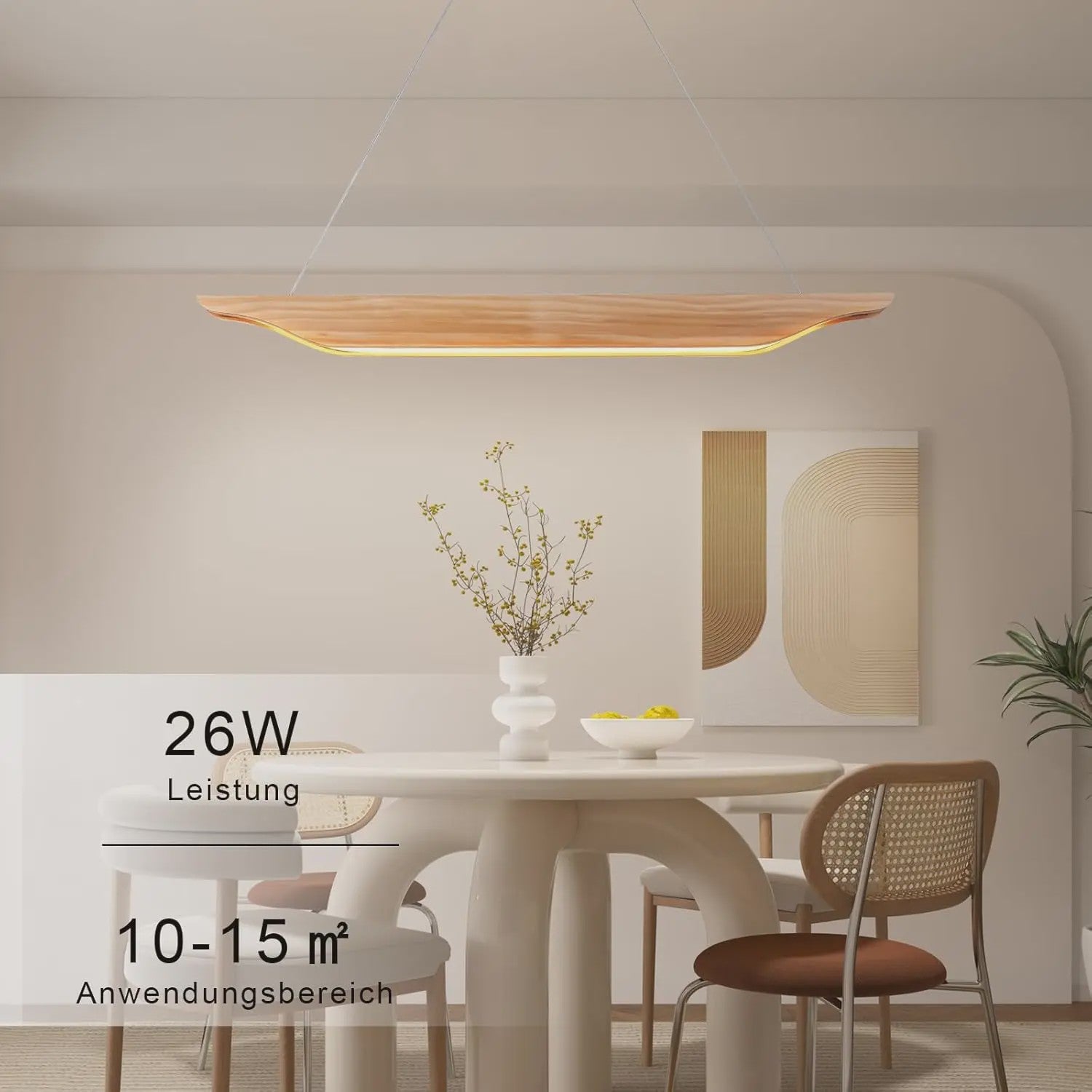 Moderne Houten LED Pendellamp 90cm - Dimbare Hanglamp met Afstandsbediening voor Eettafel, Woonkamer, Keuken
