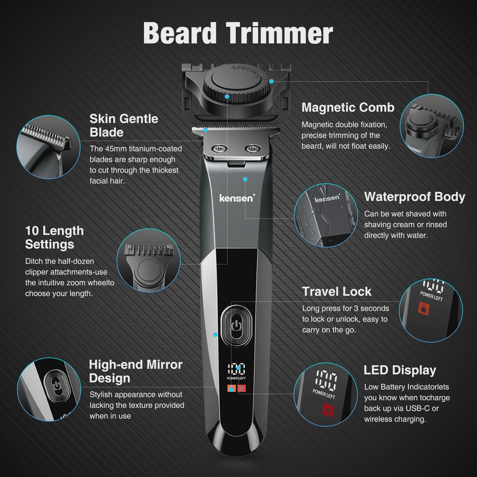 Kensen Electric Shaver Men's Body Hair Razor Adjustable Hair Cutting Machine Beard Trimmer Haircut Machine Hair Clipper Barber