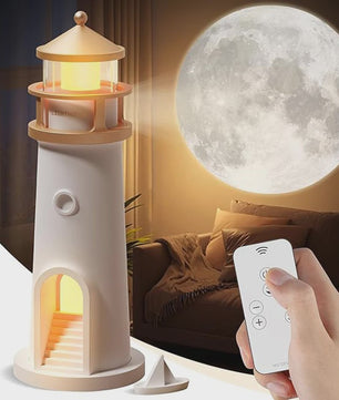 Unieke Maan Projectie Vuurtoren Lamp met Muziek & Bewegingssensor
