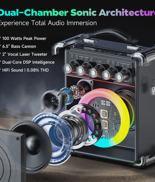TX05 Karaoke Machine met 2 Draadloze Microfoons & RGB Licht