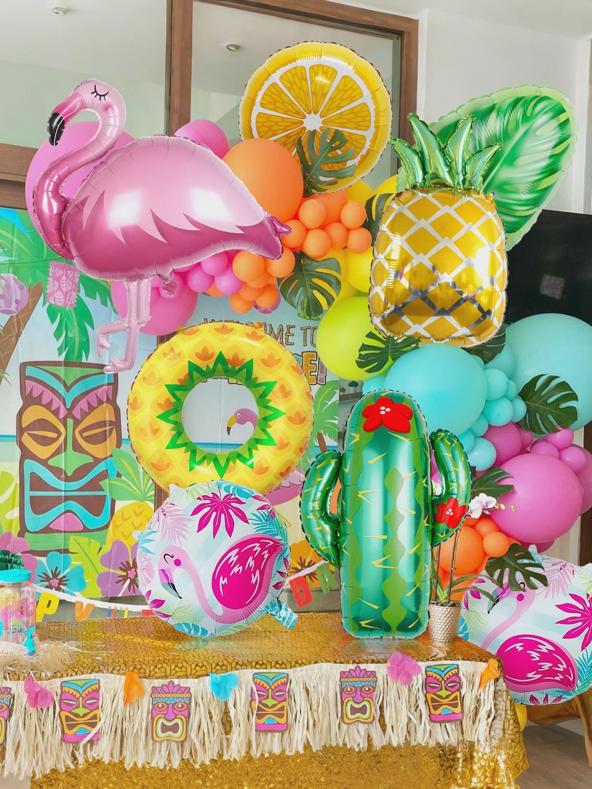 8-delige Tropische Feestballonnen Set met Flamingo, Ananas, Cactus & Citrus