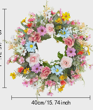 Kleurrijke Kunstbloemen Krans - Lente, Pasen, Valentijn Deurdecoratie & Woonaccessoire