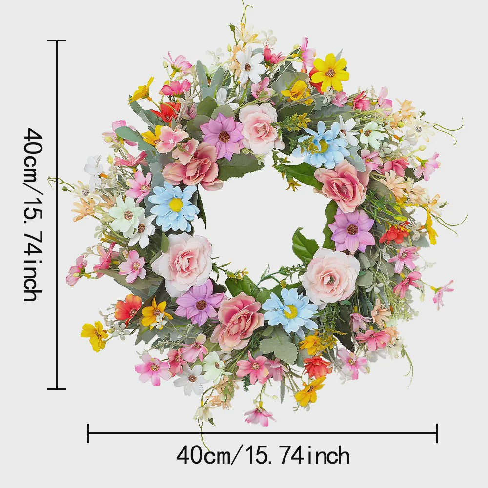 Kleurrijke Kunstbloemen Krans - Lente, Pasen, Valentijn Deurdecoratie & Woonaccessoire