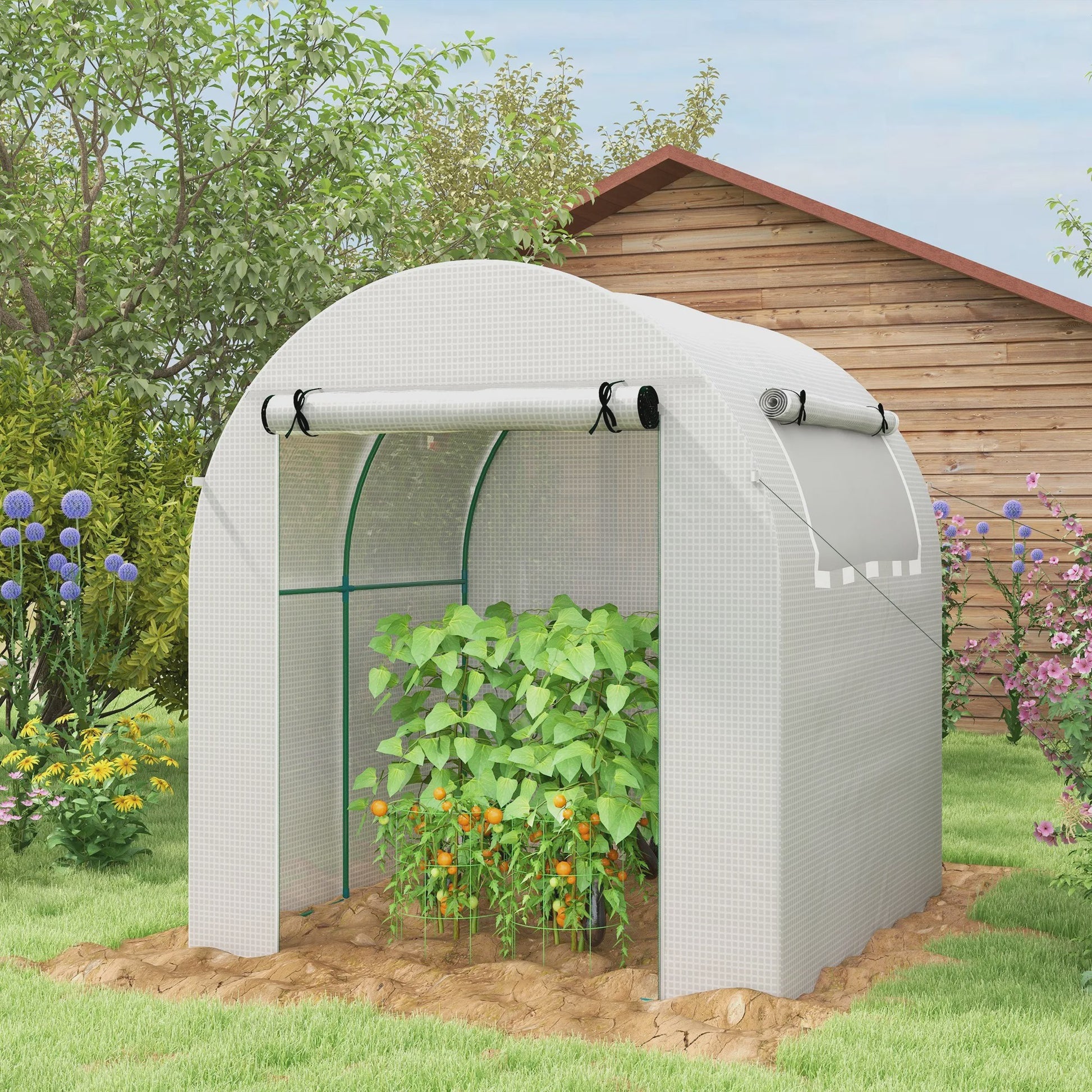 Outsunny Kweekkas 180x180x200 cm met Roldeur en Mesh Raam