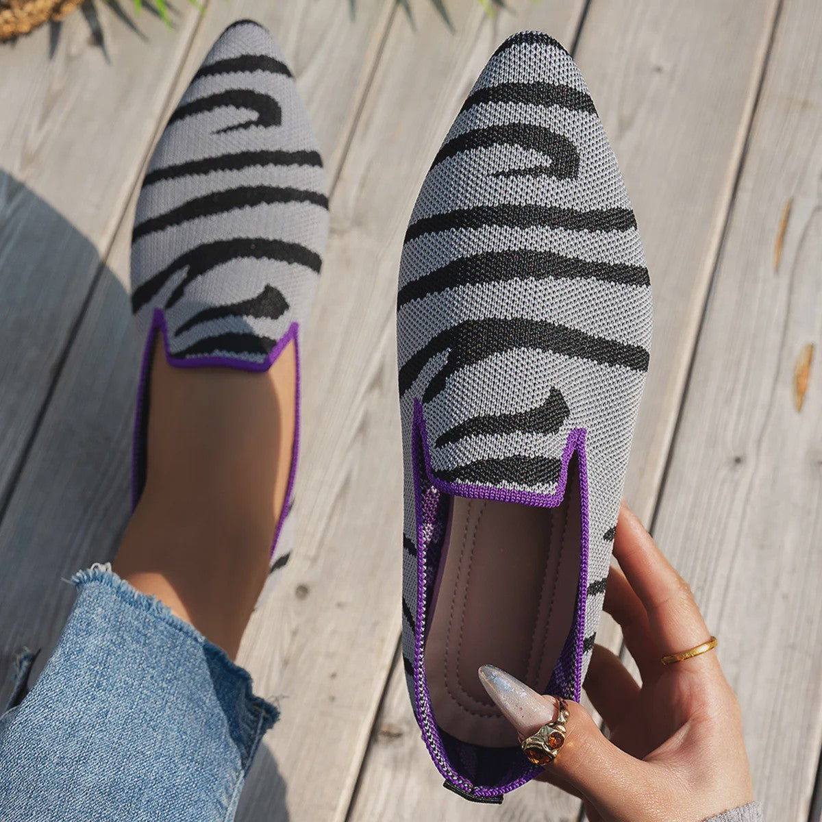 Dames Loafers met Puntige Neus - Luipaardprint & Gemengde Kleuren - Comfortabele Platte Schoenen