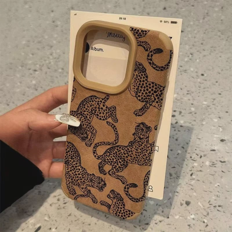 iPhone Hoesje met Levendig Luipaard Patroon - Schokbestendig Bonded Leer