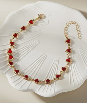 Vintage Boho Ankelbandje met Hartjes & Kristallen - Kleurrijk Zomer Sieraden voor Dames