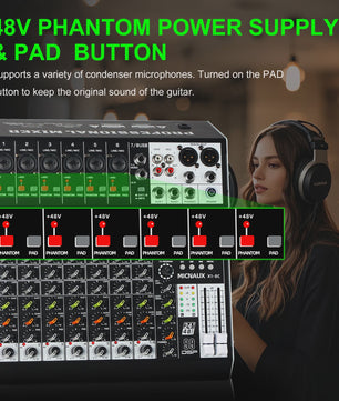 FULUODE X1-8C: Professionele 8-Kanaals Audio Mixer met 99 DSP Effecten, USB & Bluetooth