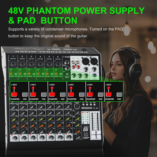 FULUODE X1-8C: Professionele 8-Kanaals Audio Mixer met 99 DSP Effecten, USB & Bluetooth