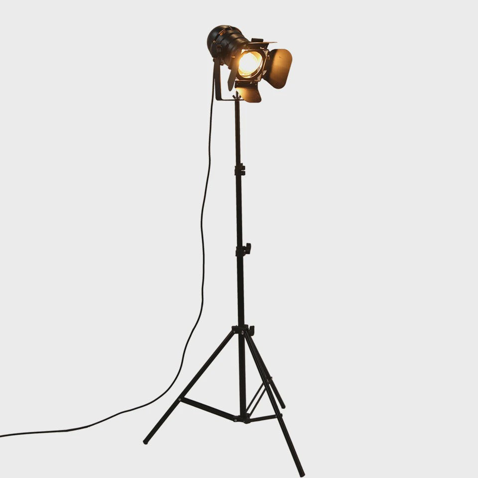 Industriële Tripod Vloerlamp - Retro Studio Verlichting Zwart