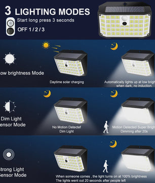 Solar Buitenlamp met Bewegingssensor - 176 LED, IP65 Waterdicht, 3 Modi