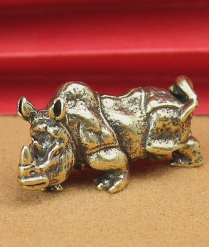 Retro Koperen Neushoorn Beeldje - Miniatuur Decoratie & Feng Shui Cadeau