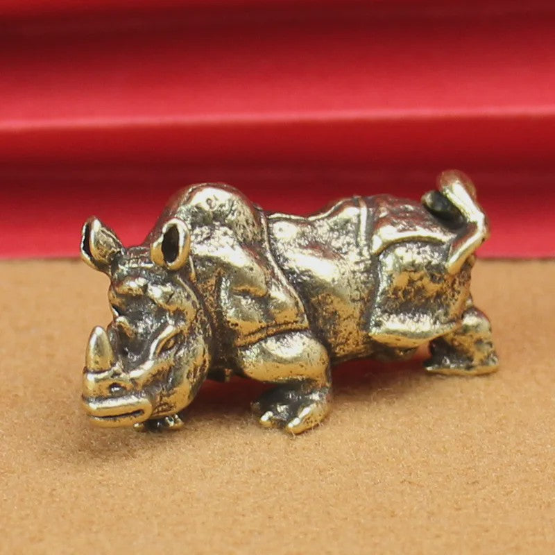 Retro Koperen Neushoorn Beeldje - Miniatuur Decoratie & Feng Shui Cadeau