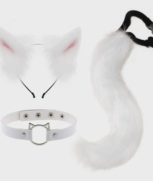 Dierenoren Hoofdband, Staart & Choker Set - Faux Fur Kat, Wolf, Vos - Cosplay & Feestkostuum