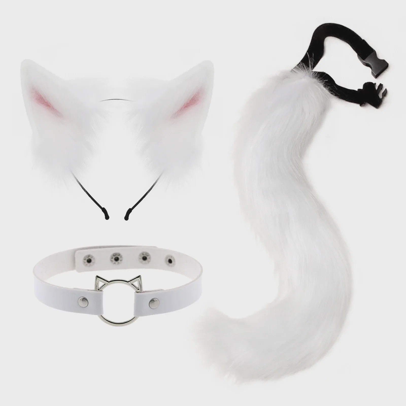 Dierenoren Hoofdband, Staart & Choker Set - Faux Fur Kat, Wolf, Vos - Cosplay & Feestkostuum