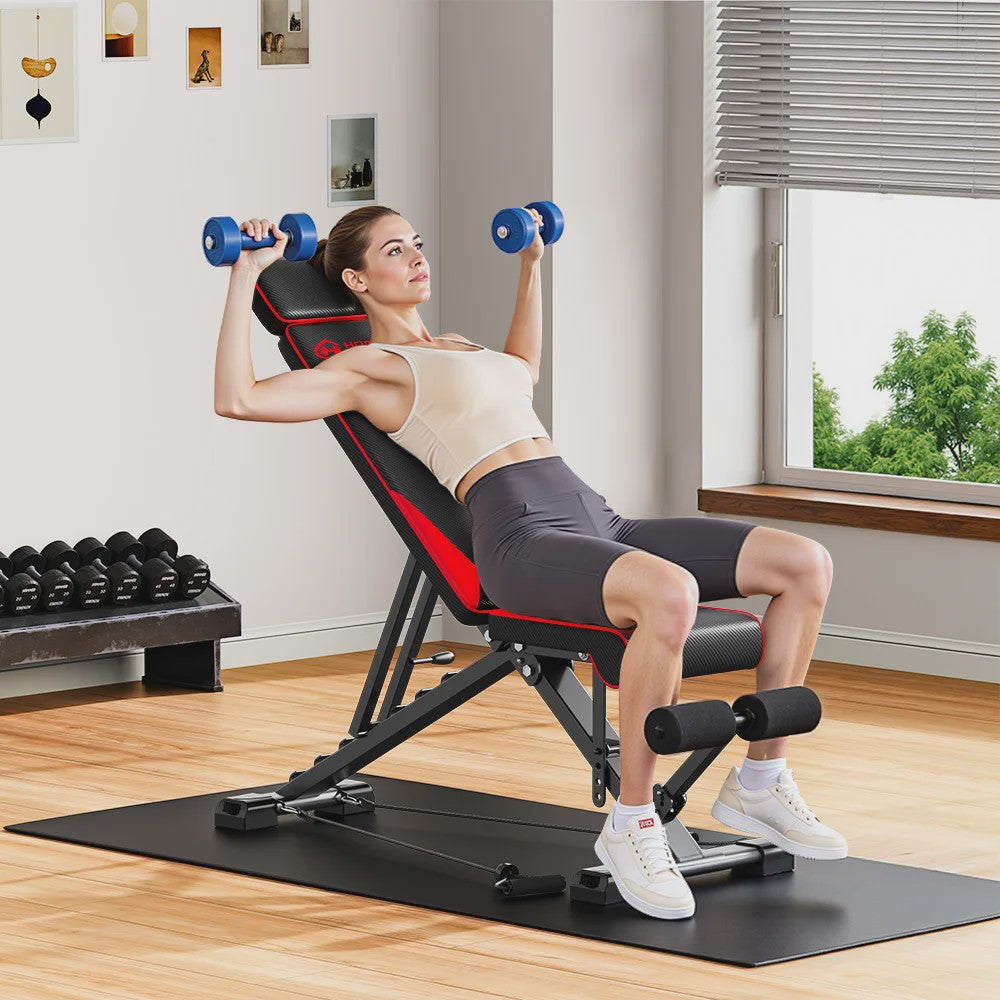 Verstelbare Bodybuilding Bank voor Full Body Training, Sit-ups & Thuisworkouts met Weerstandsbanden